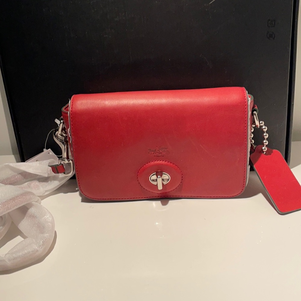 COACH LUXURIOUS RED CURRENT LEATHER NEW PENNY CROSSBODY NWT